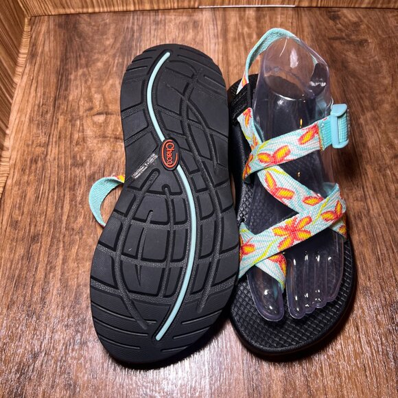 Chaco Womens Z/2 Sandals Aqua Floral Nylon Buckle Arch Support Toe Ring size 9 - Picture 3 of 5